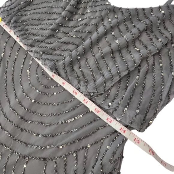 ADRIANNA PAPELL Womens Size 8 Blouson Cocktail Dress BEADED Grey Short PARTY - Picture 12 of 14